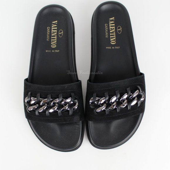 NEW VALENTINO GARAVANI Chain Slide Sandal, Black, EU 38.5 - Picture 2 of 16